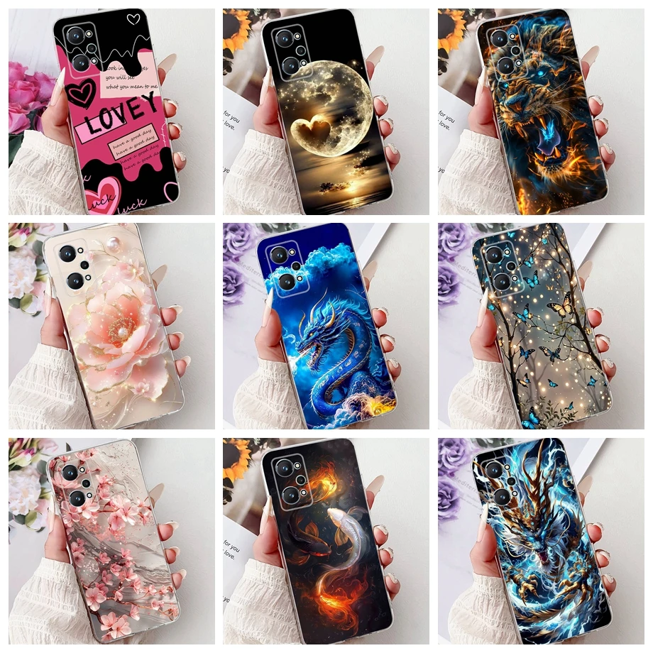 

Для Realme GT Neo 2 Neo 3 3T Neo5 SE GT2 GT3 Чехол для телефона Мягкий прозрачный силиконовый чехол с бантом Роскошный бампер с цветочными мультяшными животными