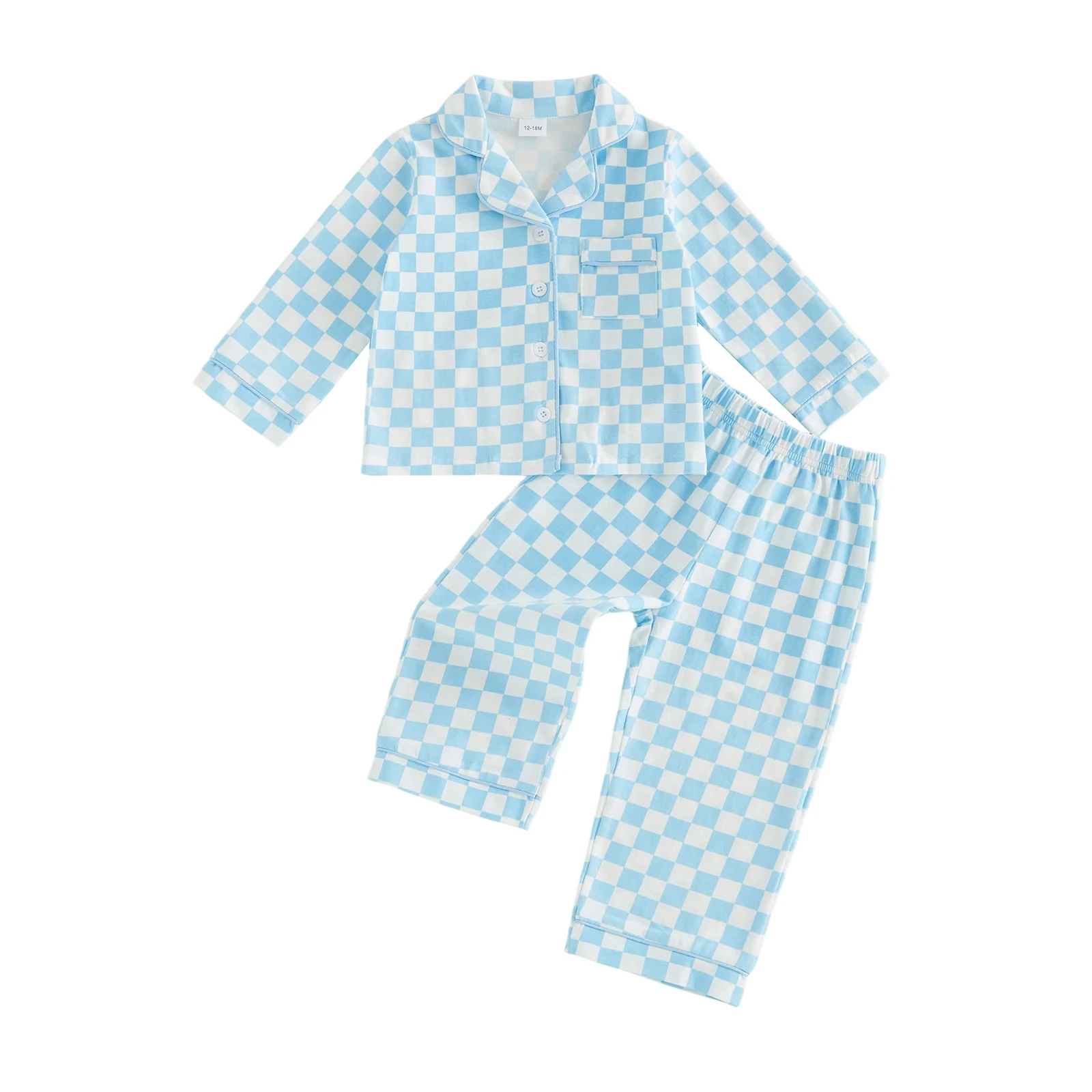 Kids Girls Fall Pajamas Cute Checkerboard Button up Long Sleeves Shirt and Elastic Pants Set for Two Piece Loungewear