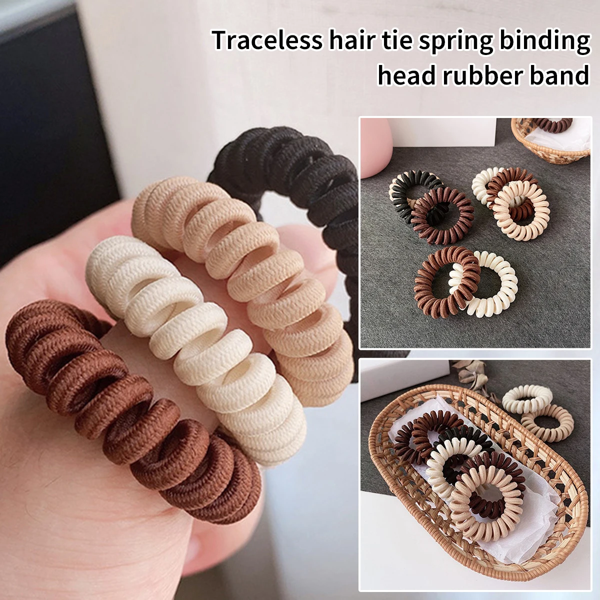 Hair Tie Seamless Rubber Band Spring Rubber Seamless Hair Tie Popular Spiral Head Rubber Band Soft Atmosphere Natural Color