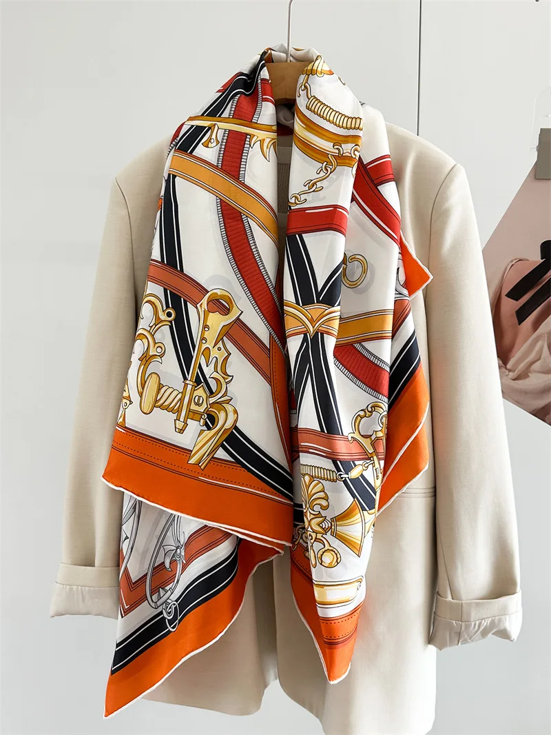 

Большой шелковый платок 135 см для женщин, с подвернутыми краями, банданы, роскошные дизайнерские шали, аксессуары для одежды, пояса, шарфы для волос и шеи, фулярд