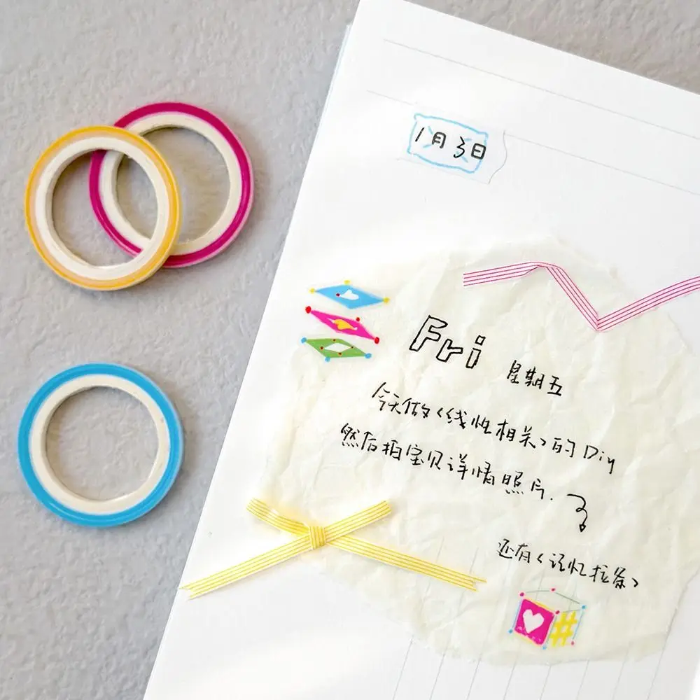8 Rolls Hand Ledger Paper Artwork Decorative Tapes 8 Rolls 3MM Wide Sticker Roll Colorful DIY Grid Adhesive Tape Handmade Crafts