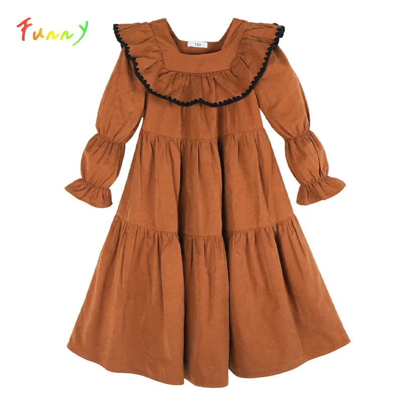 

Teen Girls Dresses Spring Autumn 2024 New Casual Ruffled Square Collar Lantern Sleeve Tiered Swing Dress Kids Clothes Girl 6-16Y