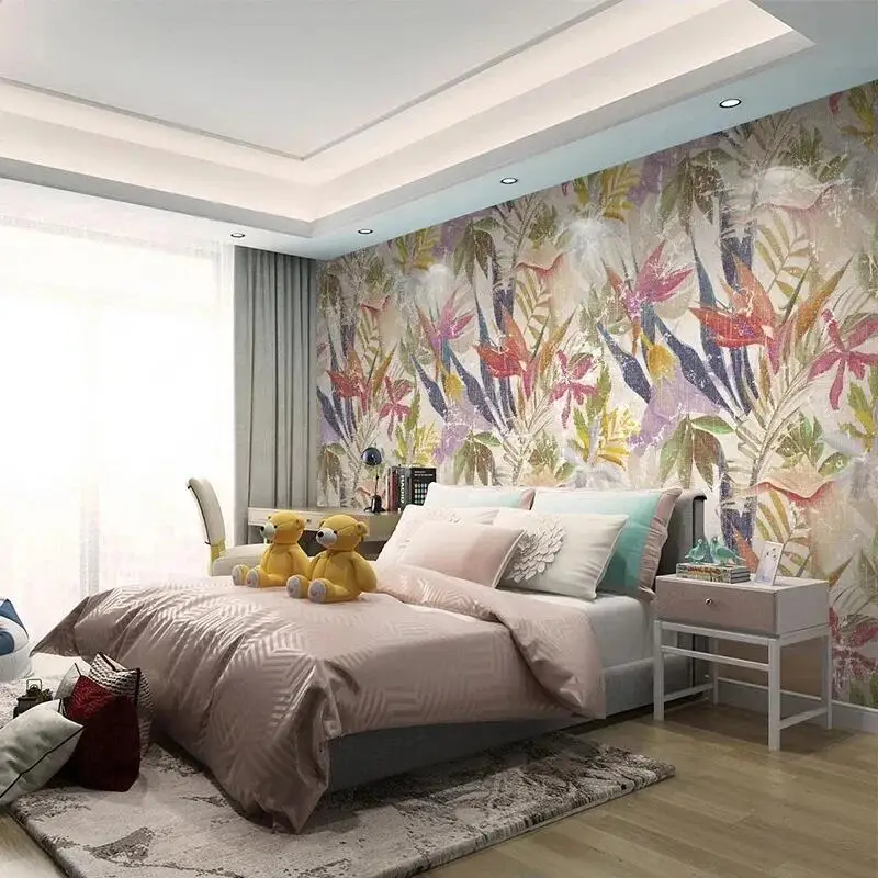 Custom Mural Wallpaper Nordic 3D Tropical Plants Retro Wall Paper Living Room TV Sofa Background Decor Papel De Parede 3D Fresco