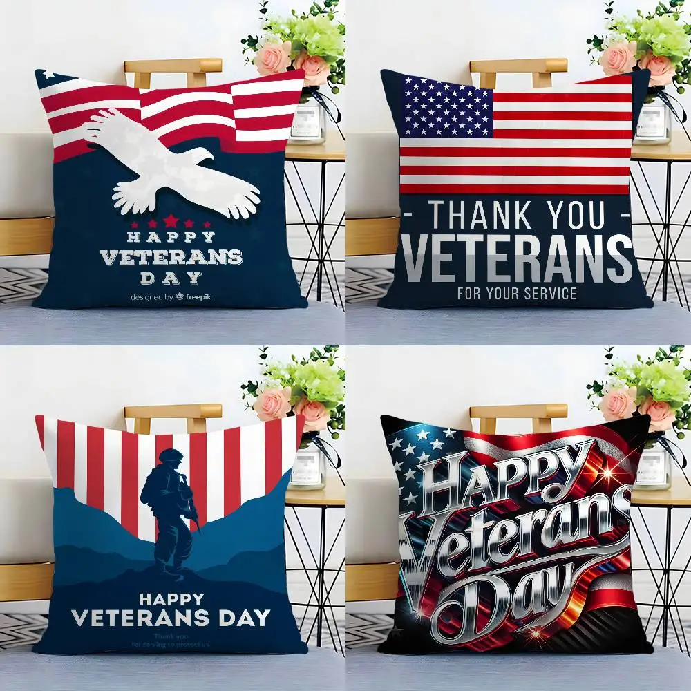 Veterans Day Pillow Case Sofa Decorative Home Double-sided Printing Short Plush Cushion Pillow Cover Holiday Gift