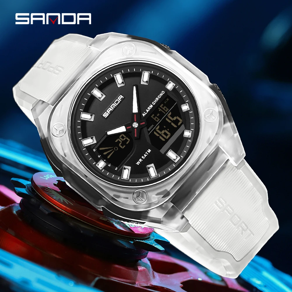 

SANDA спортивные электронные часы мужские многофункциональные уличные студенческие наручные часы будильник водонепроницаемые светящиеся цифровые часы