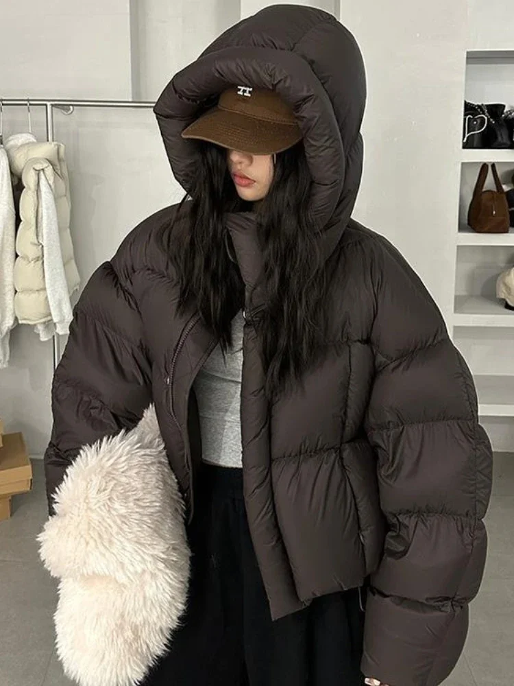 Short Down Jacket for Women, Fog Feeling Light Down Hooded Warm Bread Clothing Fluffy Puffer Jacket American Winter Fashion New