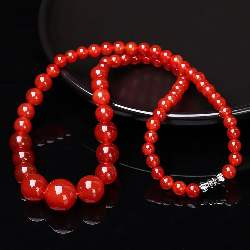 JD Natural Stone Red Agate Tower Chain Necklace Women Fashion Handmade Graduated Round Bead Strand Choker Collar Maxi Jewelry