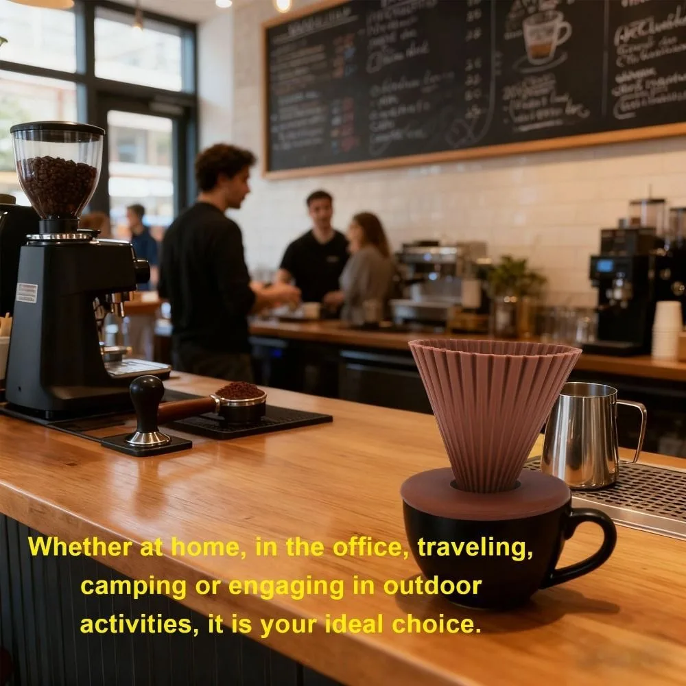 Silicone Material Pour Over Coffee Dripper Detachable Design Brown Color Coffee Filter Holder Internal Texture