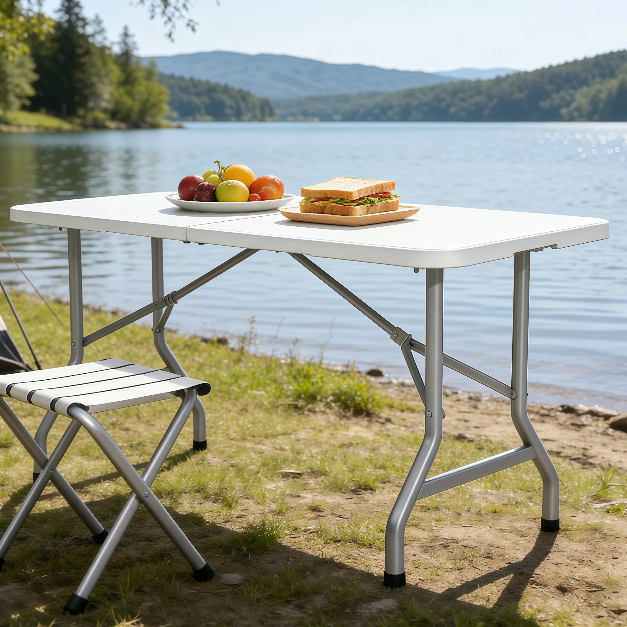 Mesa de Jardín Plegable 180x70cm, Resistente a la Intemperie, Mesa de Camping, Mesa Buffet de Plástico con Asa de Transporte, Mesa Plegable para Jardín, Terraza, Camping y Balcón, Mesa para Fiestas para 6 Personas, Blanca