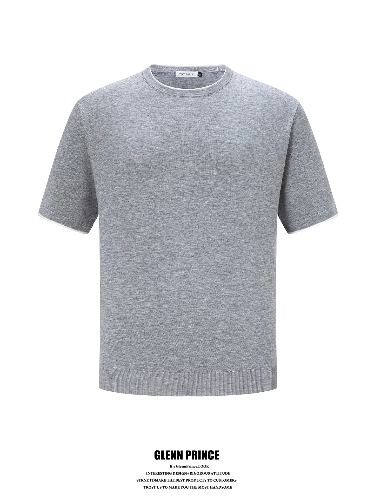 

GPstudio Luxury Knitted Short Sleeve T-shirt Men's Fitting Color Block Base Shirt Youth Popular Style Breathable Summer Top