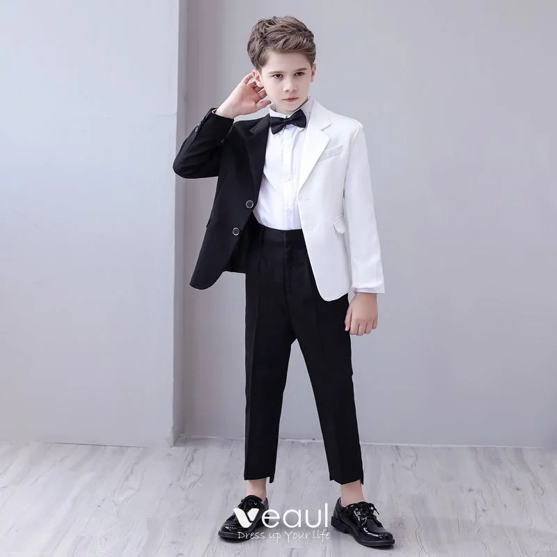 

Black White Boys Suit Set 2 Piece Jacket Pants Wedding Tuxedo for Kids Blazer Cotton 2-16 Years Old Formal Suit Customization