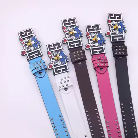 108cm Sonic The Hedgehog Girl Y2K Millennium Hot Girl Fashion Belt Anime Character Female Male Letter High Grade Rivet Belt