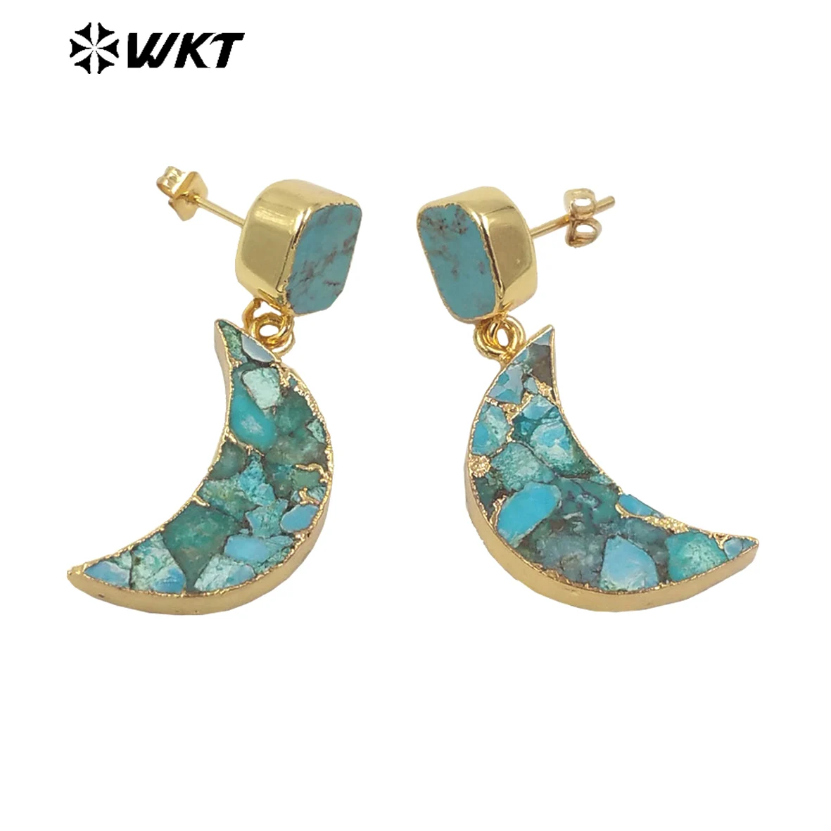 WT-E663 WKT Beautiful Natural Turquoise Stud Earrings Square Matching Moon Shape Earrings Womens Birthday Party Gifts