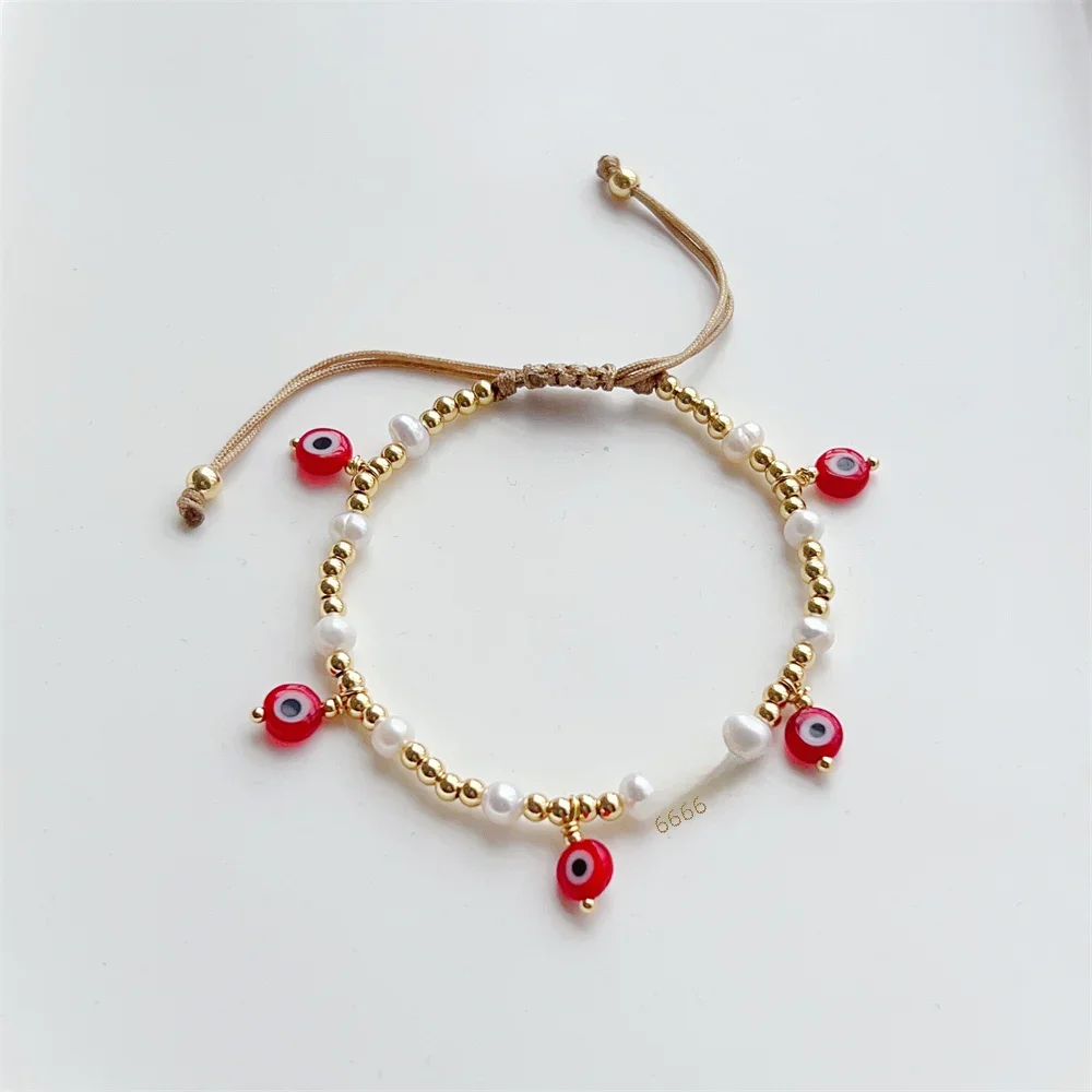 KKBEAD Turkish Evil Eye Charm Bracelets Gift Y2k Jewelry for Women Natural Pearl Bracelet Gold Color Bead Pulseras Femme