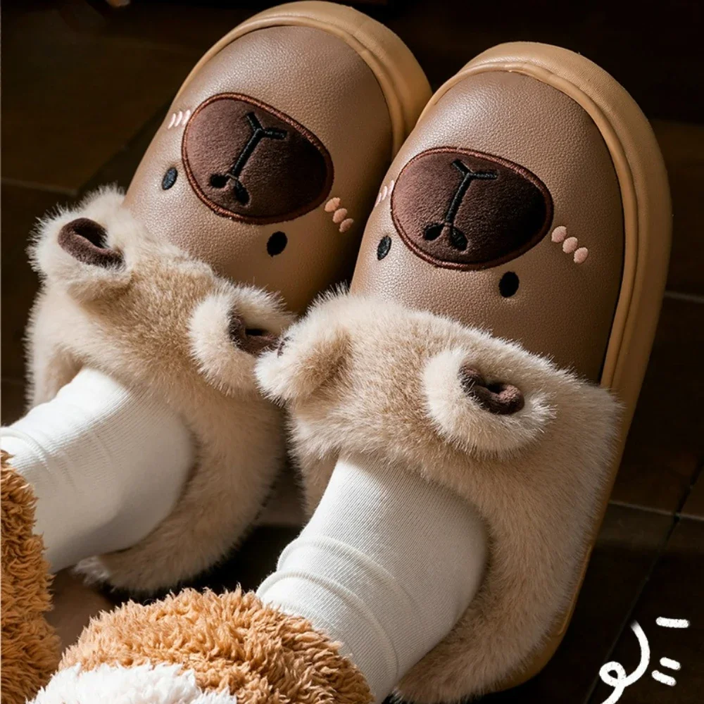 

Waterproof Capybara Plush Slippers Cartoon Capibara Cotton Shoes Comfortable Slip-on House Couple Slippers for Indoor Bedroom