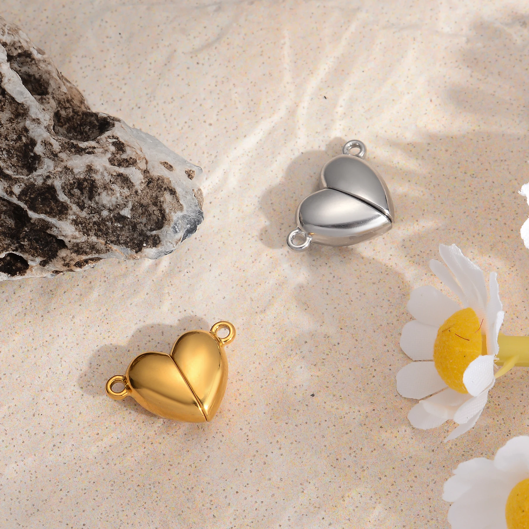 6sets/lot Stainless Steel Love Heart Magnet End Connectors Clasps For DIY Jewelry Making Couple Bracelet Necklace Accessories