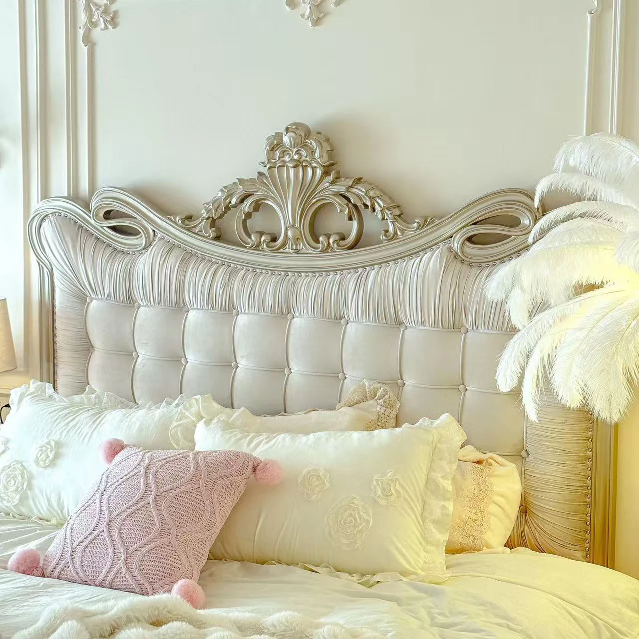 Master bedroom flannel soft American double solid wood bed