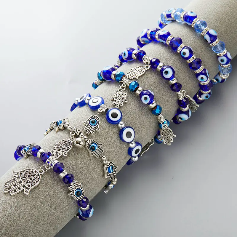 خرز تميمة الشر سوار بحليات العين الزرقاء للنساء زوجين محظوظ الفيل فراشة النخيل المجوهرات التركية كريستال الصداقة حبل سلسلة هدايا