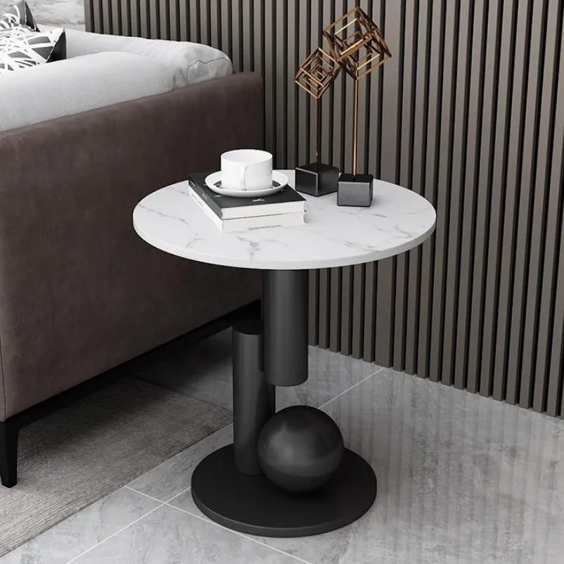 Mobile Sintered Stone Small Round Side Table for Apartment Hotel Home Sofa Coffee Tea