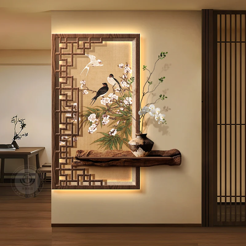 The decorative mural lights in the new Chinese style living room and lobby have a luxurious feel, and the corridor is decorated