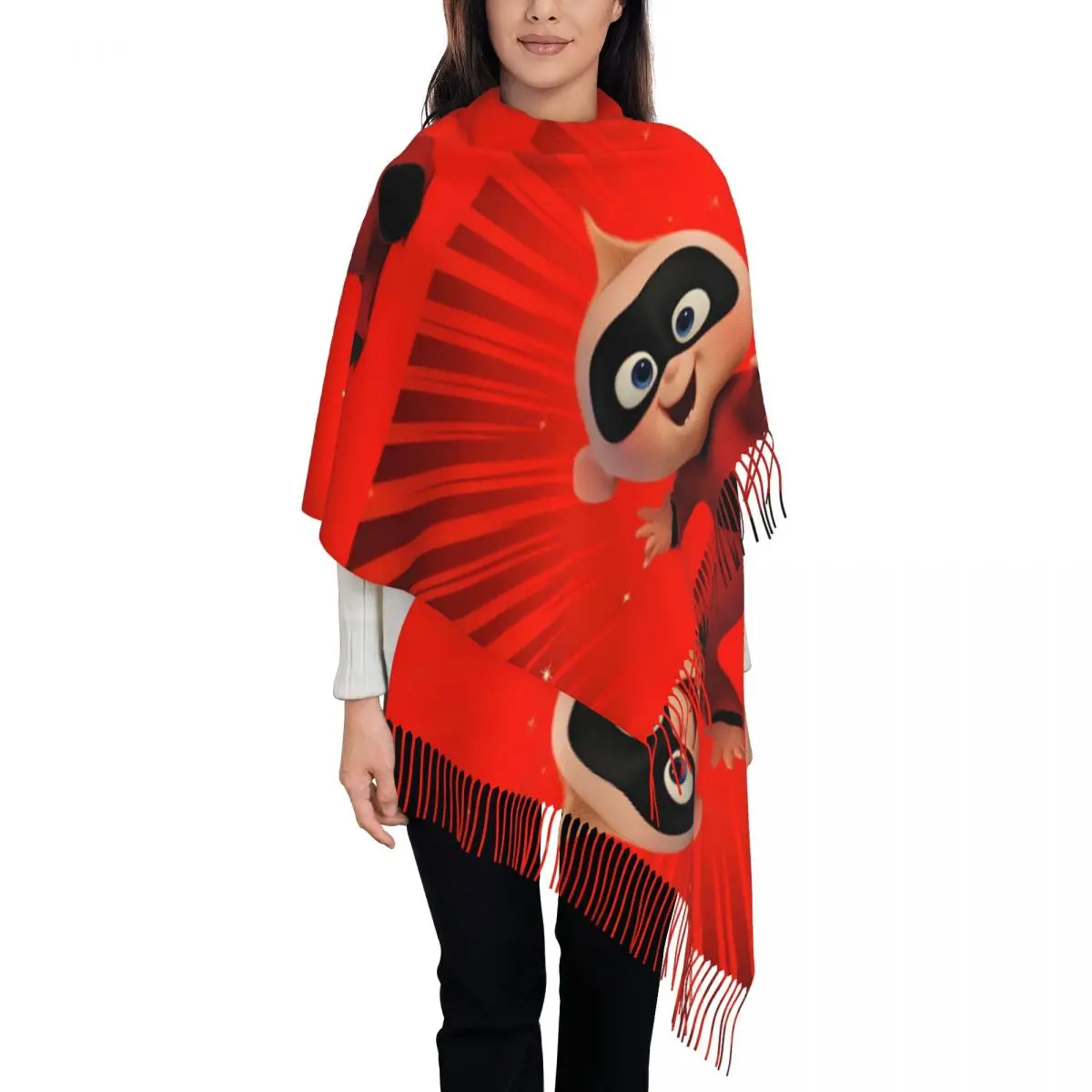 

Custom Tassel Scarf Women Soft Superhero Film Anime Shawl Wrap Ladies Winter Scarves