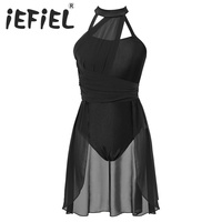 Women Ballet Dance Dress Adult Gymnastics Lyrical Contemporary Dance Ballerina Costumes Clothing Stage Performance Leotard Dress