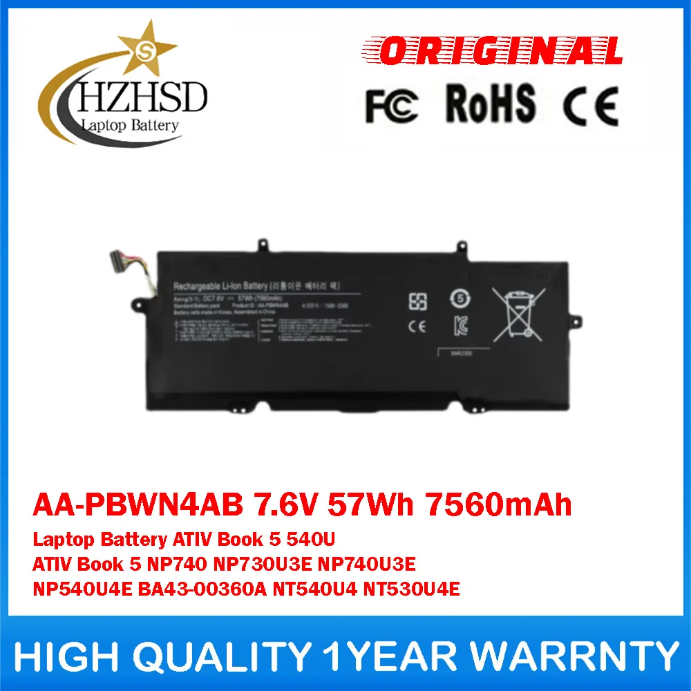 

AA-PBWN4AB 7.6V 57Wh 7560mAh Genuine Original Laptop Battery For Samsung ATIV Book 5 540U ATIV Book 5 NP730U3E NP740U3E NP540U4E