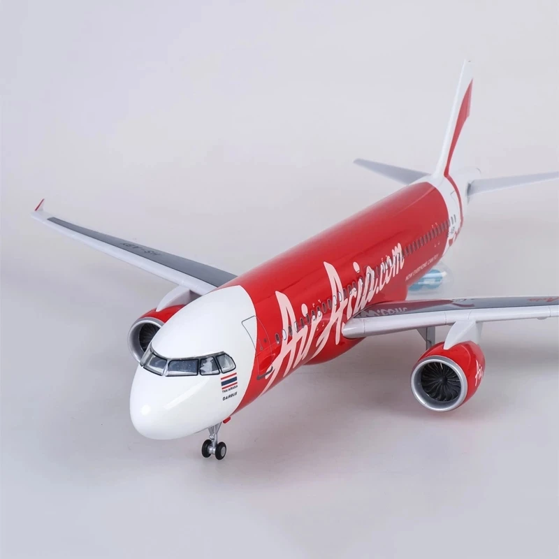 1/80 Scale 47CM Airplane Airbus A320 NEO Air Asia.Com Airline Model LED Light & Wheel Landing Gear Diecast Resin Plane Model Toy