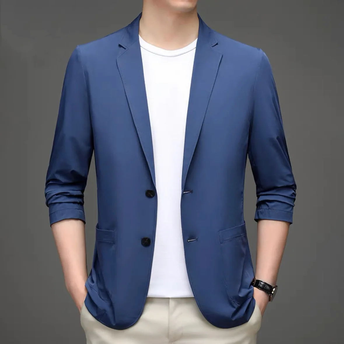 4080-R-Short-sleeved Customized suit male 7 men's embroidered lapel Korean version of the trend of simple 1 men's clothing