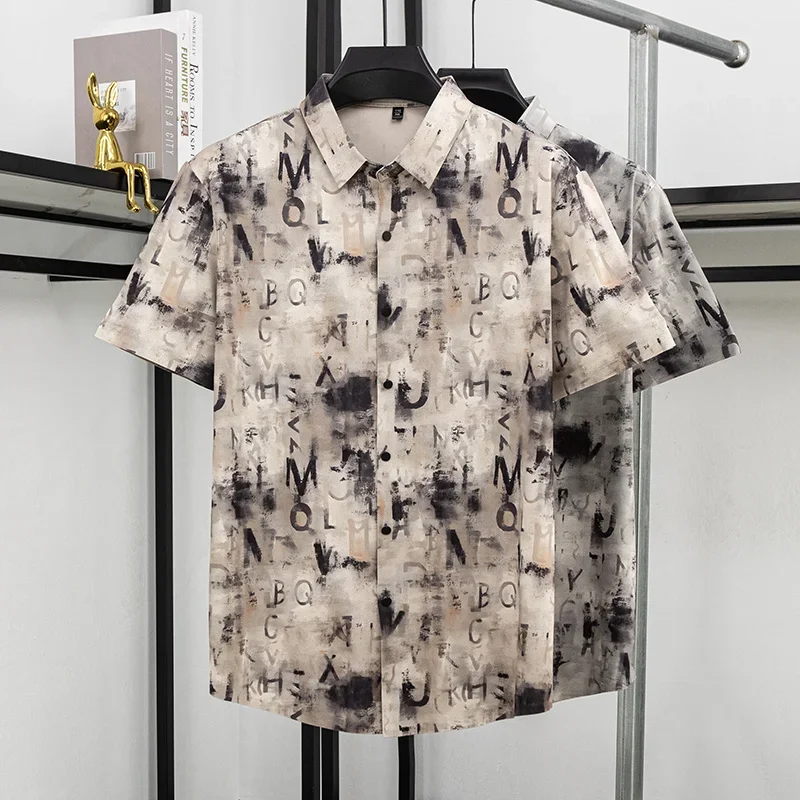 

Mens Streetwear Pattern Short Sleeve Shirt Button Up Casual Business Lapel Collar Comfortable Fabric For Daily Work Wear