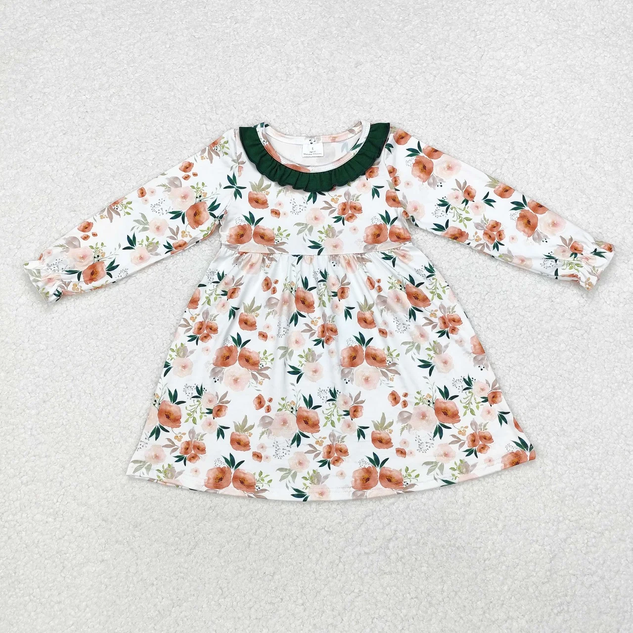 Wholesale Baby Girl Flower Dress Infant Toddler Long Sleeves Kids Children Knee Length One Piece Floral Fall Clothes