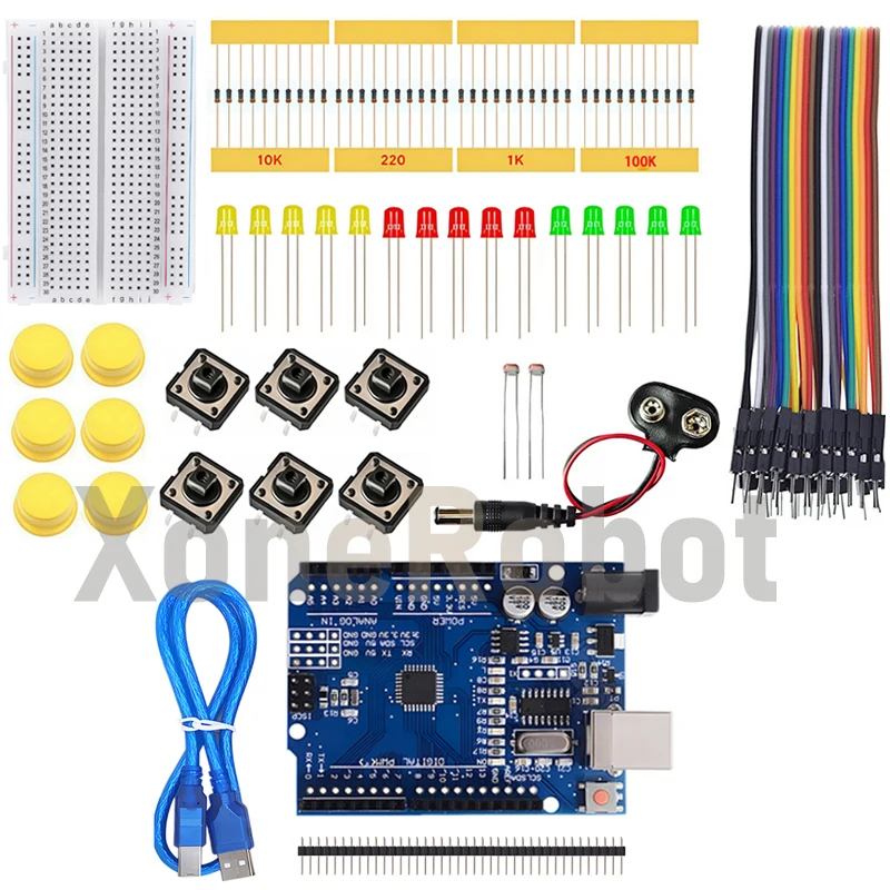 スターターキット UNO R3 ミニブレッドボード LED ジャンパーワイヤーボタン Arduino 用 Diy キット学校教育ラボ