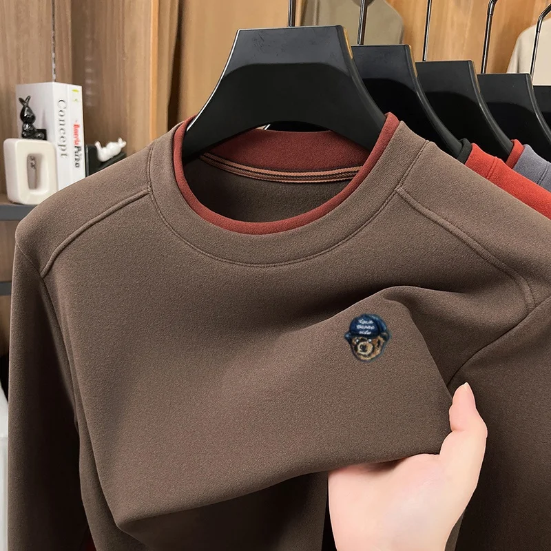 Herren Herbst Neuankunft Langarm O-Ausschnitt T-Shirt Original Einfarbig Bequeme Basis-Oberteile Lässige Vielseitige Herrenbekleidung – Detail 3