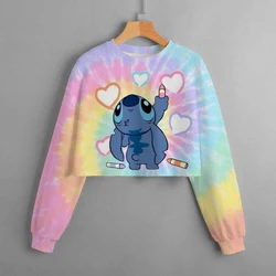 2024 New Disney Spring and Autumn Girls' Short Sweatshirt Stitch Print Pullover Casual Cartoon Girls' Dress Top