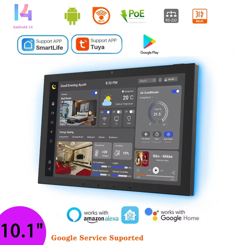 New 10.1 Inch Android POE t Wall Mount Smart Home Control MQTT Google Play LED Lights