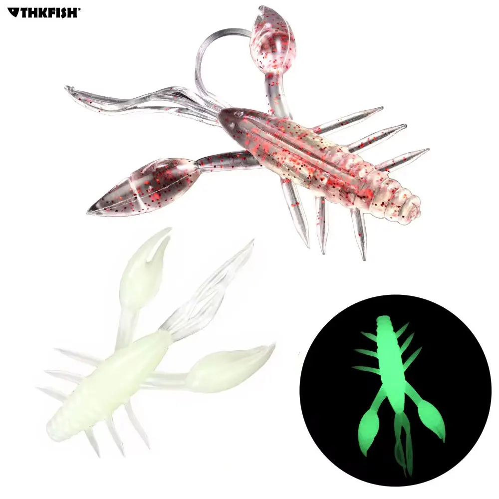

THKFISH 9pcs Glow Shrimp Lures 5g 7cm Silicone Soft Lure Luminous Artificial Crayfish Baits Soft Worms Freshwater Sea Fishing