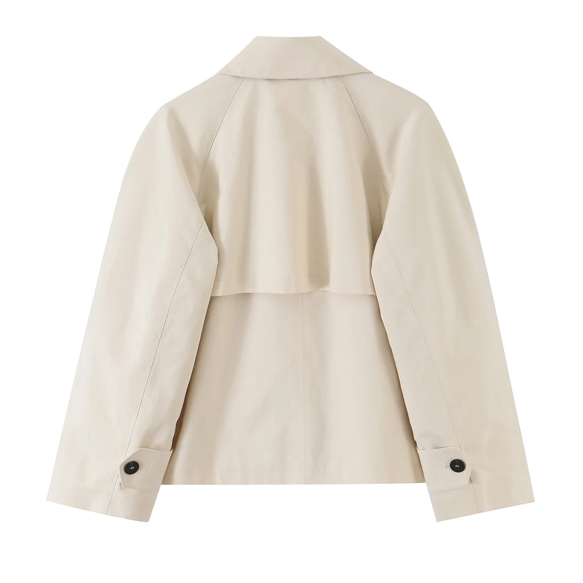 BSAY 2026 Retro Casual Women Cropped Trench Coat Lapel Collar Contrast Black Buttons Raglan Sleeve Patch Pockets Short Outerwear