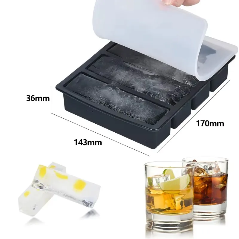 4 Grid Long Strip Silicone Ice Cubes Rectangle Tray Mold Diy Non-Toxic Durable Wine Ice Cube Creative Cube Ice Mold Cream Tools