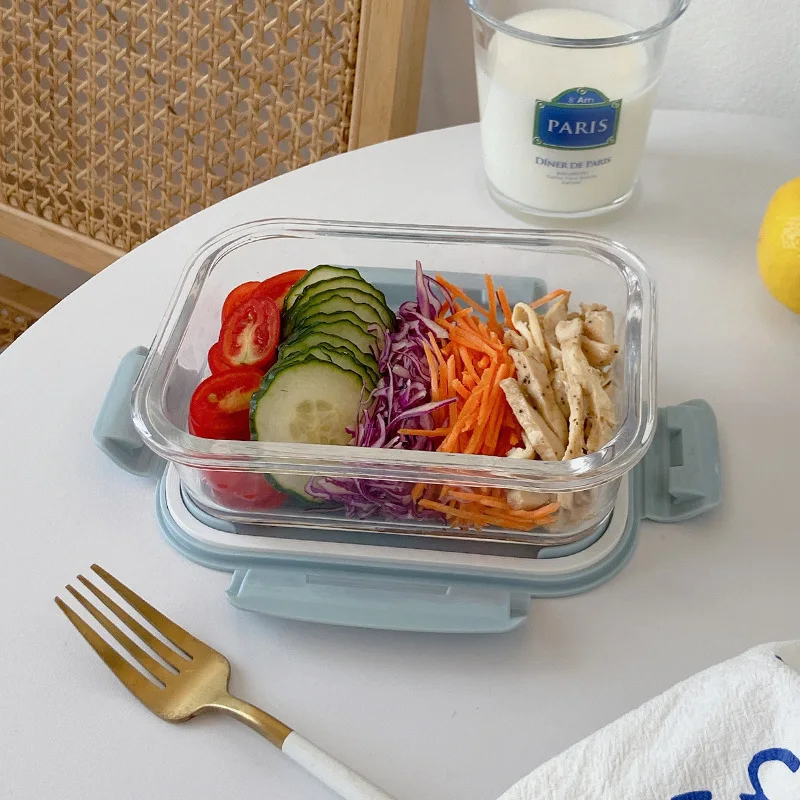 Glass Lunch Box with Sealed Crisper, Large Capacity, Office Bento Box, Household