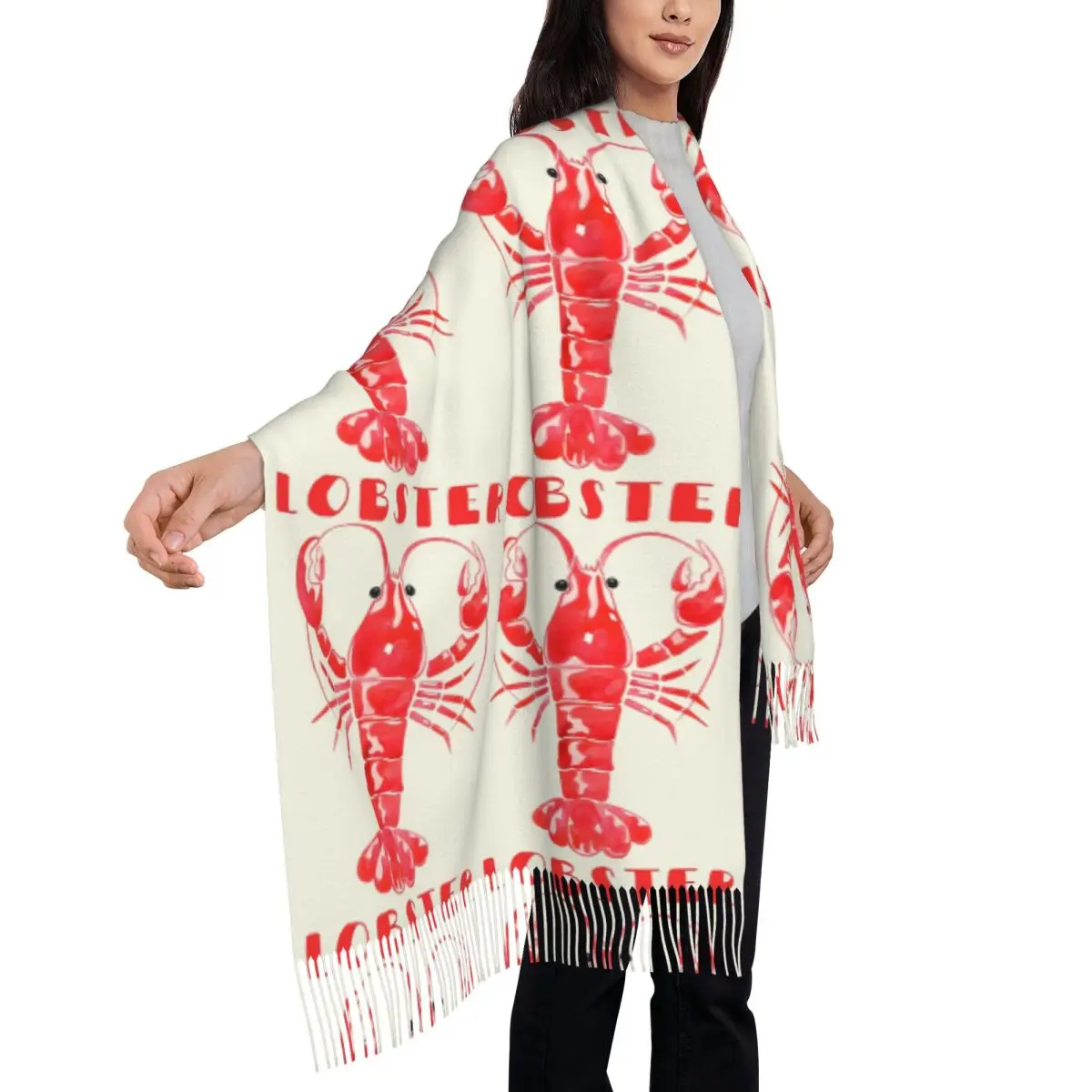 

Watercolor Red Lobster Scarf Tassel Scarves for Women Soft Warm Shawls and Wraps Long Fall Winter Shawl Wrap
