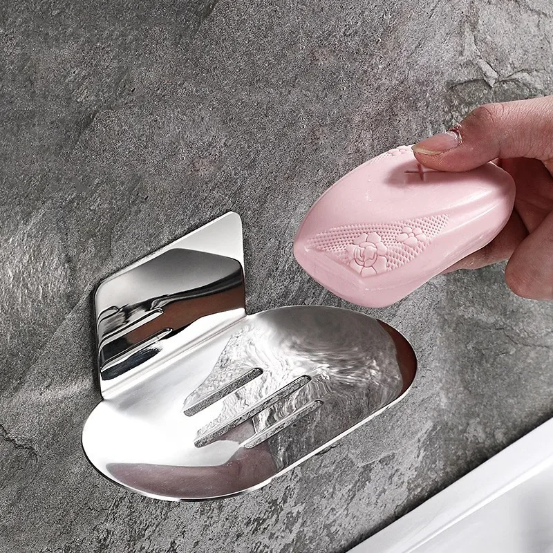 No Drilling Soap Dish Holder Wall Mounted Stainless steel Storage Rack Toilet Soap Sponge Shelf Kitchen Bathroom Home Hardware