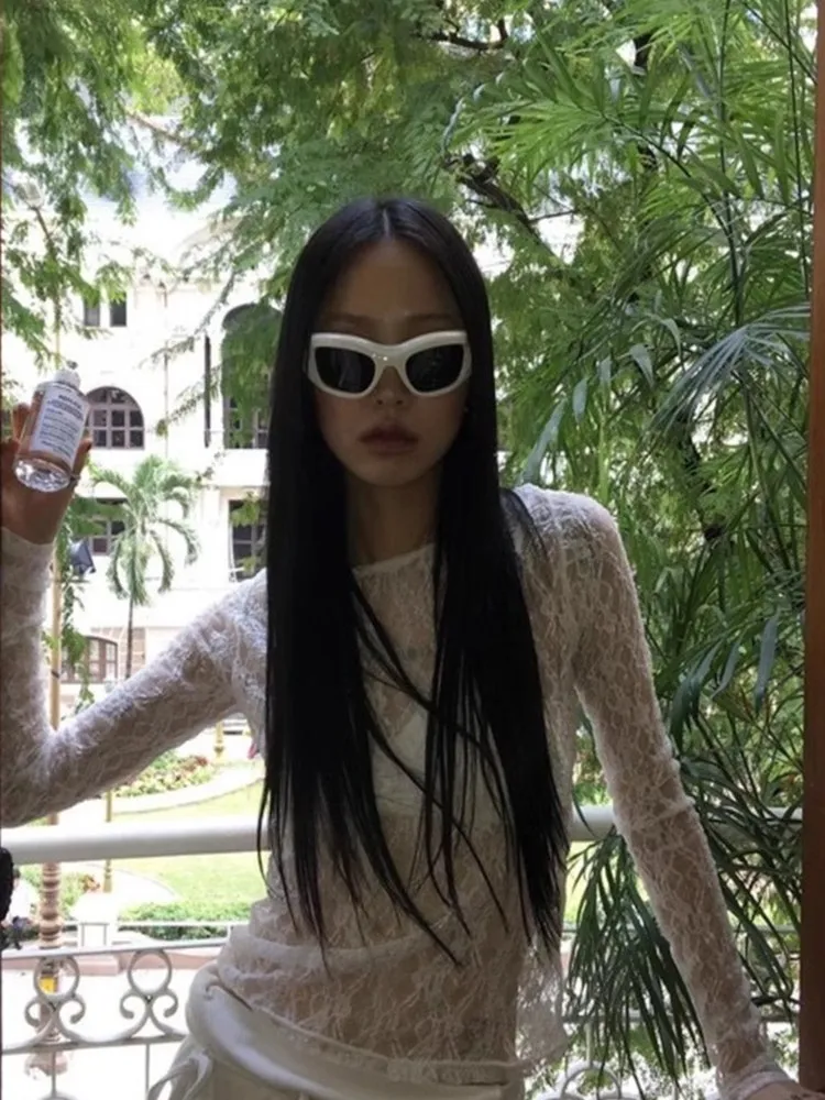 Rétro japonais Sle Long Sve dentelle Nylon élastique T-shirt vêtements intérieurs pour femmes conception transparente trajet Sle Slim Fit roun...