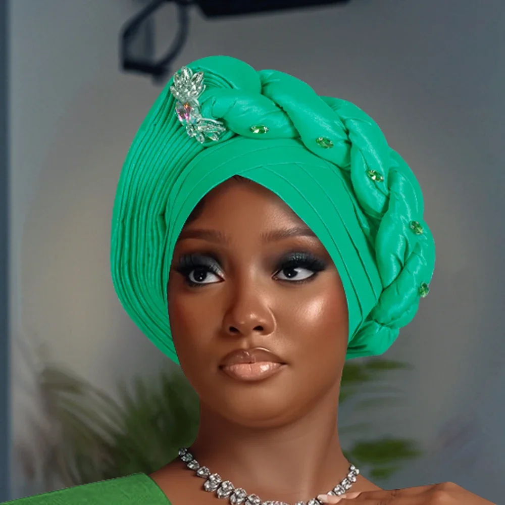 

Luxury Diamonds Turban Cap for Women Wedding Party Geles African Autogele Headtie Nigeria Headpiece Muslim Hijab Braid Head Wrap