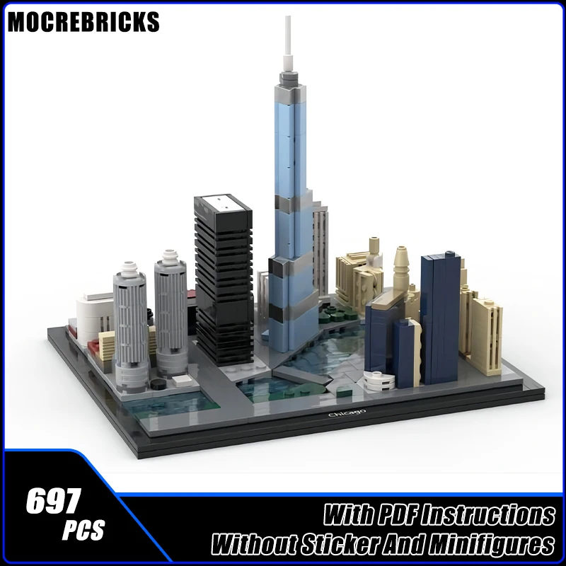 697 Stuks Rivier Noord-Chicago Street View Wolkenkrabber Architectieve Modulaire Bouwstenen Modeltechnologie Bakstenen Speelgoed Kerstcadeaus