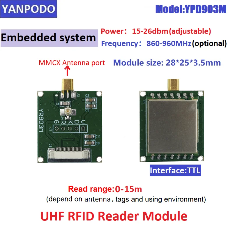 Yanpodo UHF RFID Small Reader Module TTL/RS232/USB/TCP IP interface 0-15m Long Read Range with free SDK for Kit Embedded System