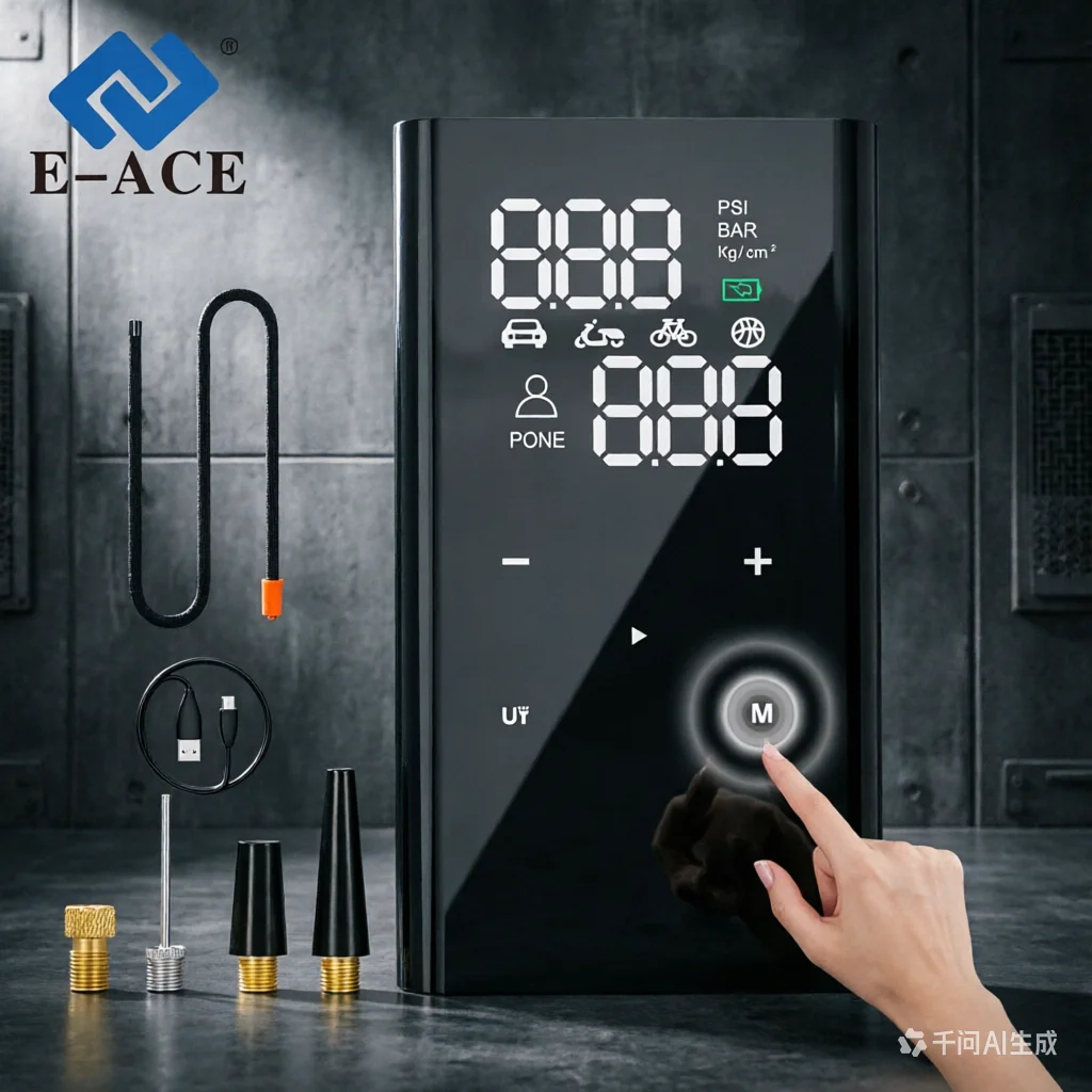 Smart Digital Tire Inflator E-ACE Portable Air Compressor Pump Wireless Rechargeable for Car Ball Compact Design High Pressure