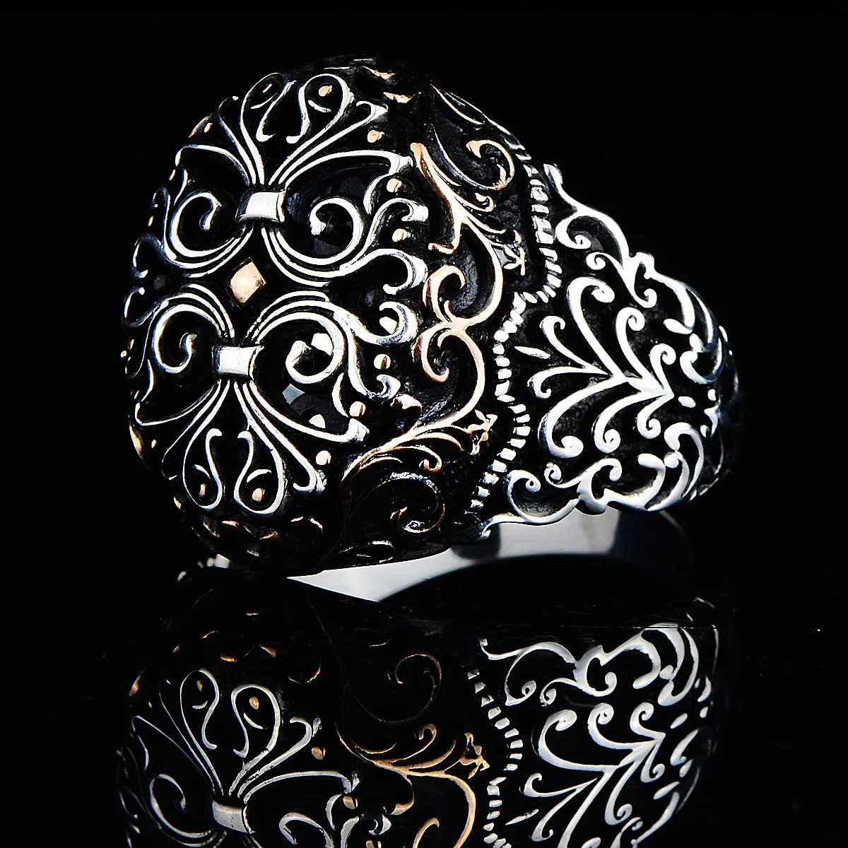 Sterling Silver Handmade Ring , Special Design Silver Ring , Embroidered Detailed Men's Ring , 925k Sterling Silver Ring