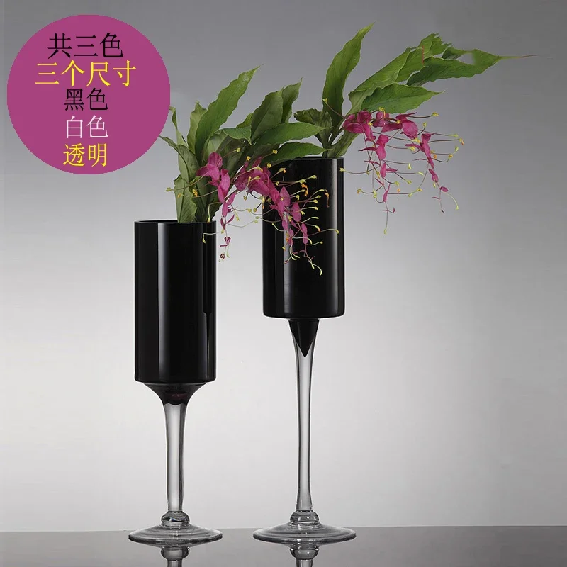 Hotel transparent floor-to-ceiling glass vase wedding home decorations living room tall black and white porcelain flower dryer