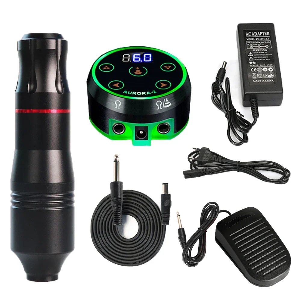 Aurora 2 Professional Rotary Tattoo Machine Kit with LCD Touch Screen Tattoo Power Supply And Power Pedal Body Art Accessory