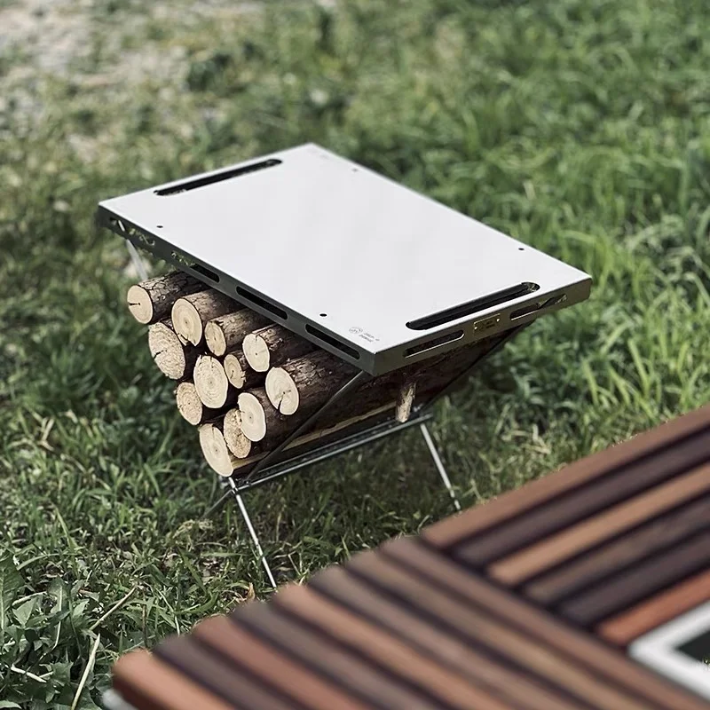 Camping Brazier Table Outdoor Burning Table Bonfire Stainless Steel Folding Table Portable Camping Table